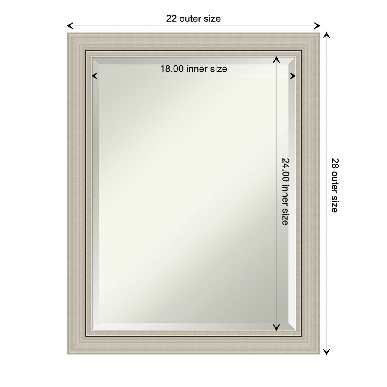 Beveled Wood Bathroom Wall Mirror, Romano Silver Narrow Frame